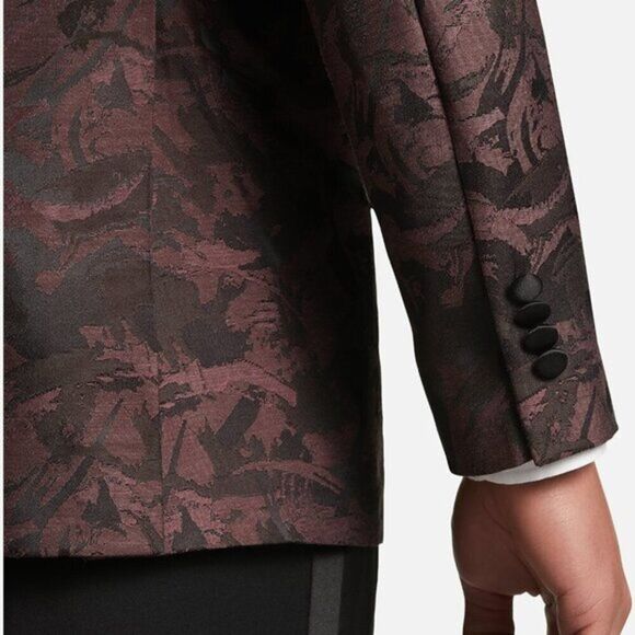 Egara Men's Slim Fit Dinner Party Jacket Formal Maroon Floral - Picture 2 of 3